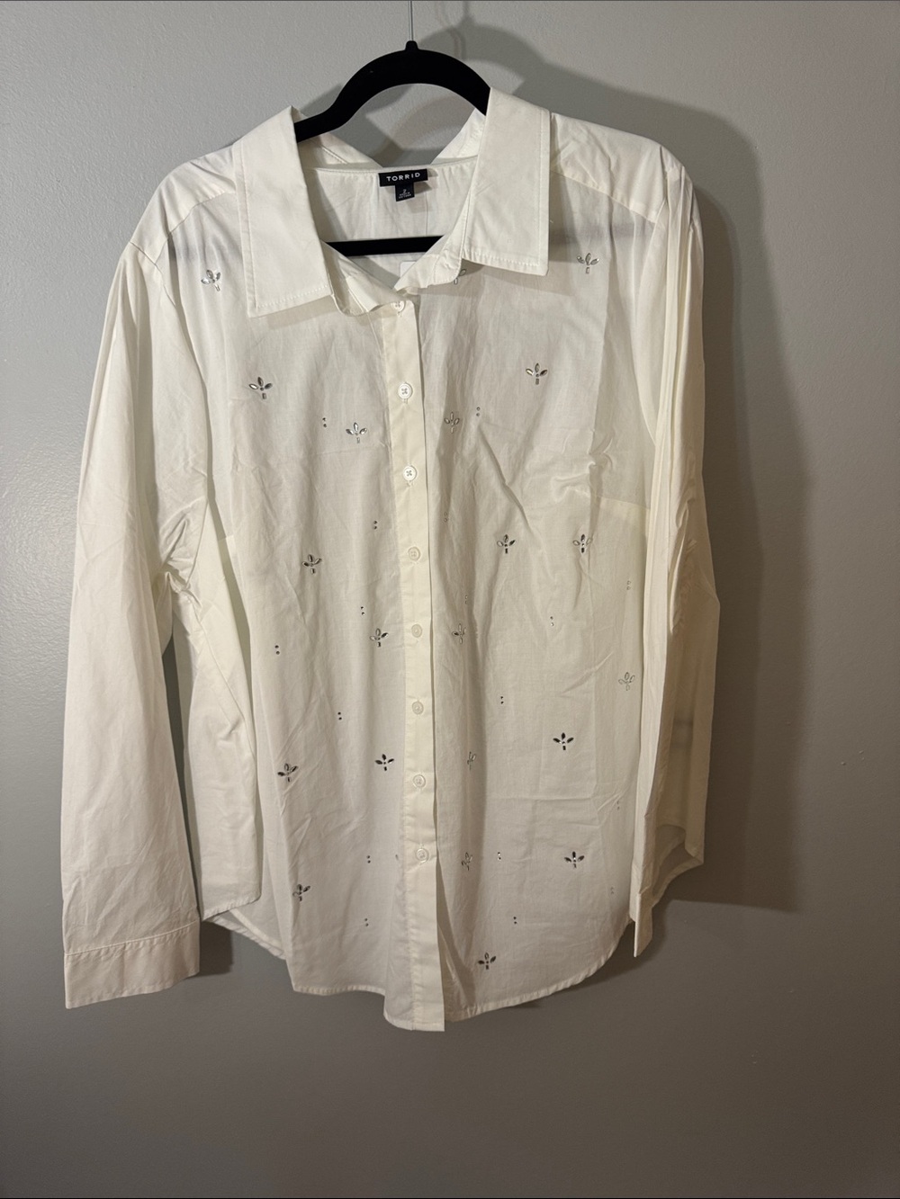 torrid White Button-Down Shirt with Delicate Gems